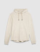 Men's beige relief mesh hooded T-shirt-6