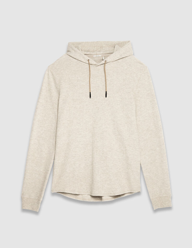 Men's beige relief mesh hooded T-shirt-6