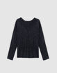 Tee-shirt noir paillet&eacute; encolure tress&eacute;e Femme-6
