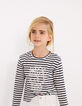 Tee-shirt marinière brodée tête de mort fille-1
