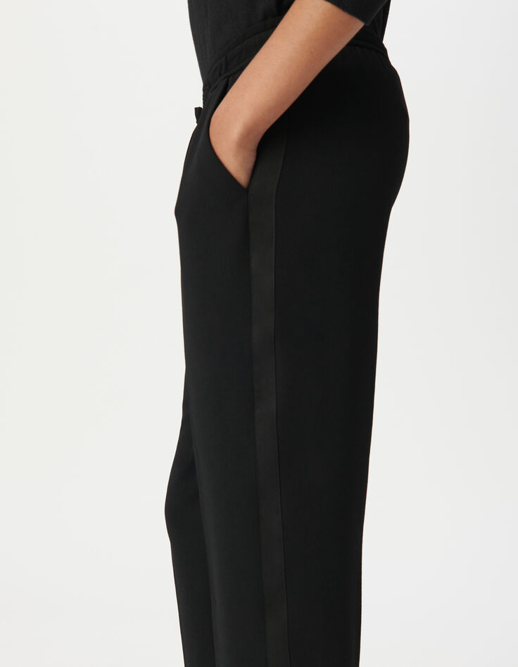 Pantalón recto negro crepé cintura elástica mujer -4