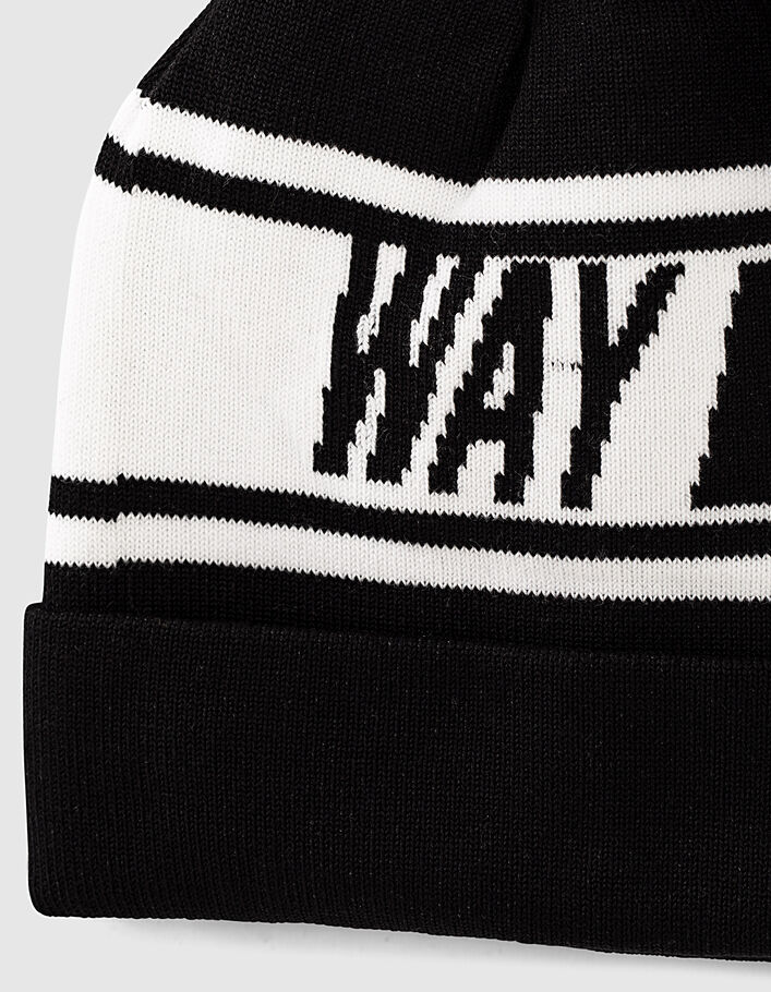 Boys’ black knit beanie with white stripes  - IKKS