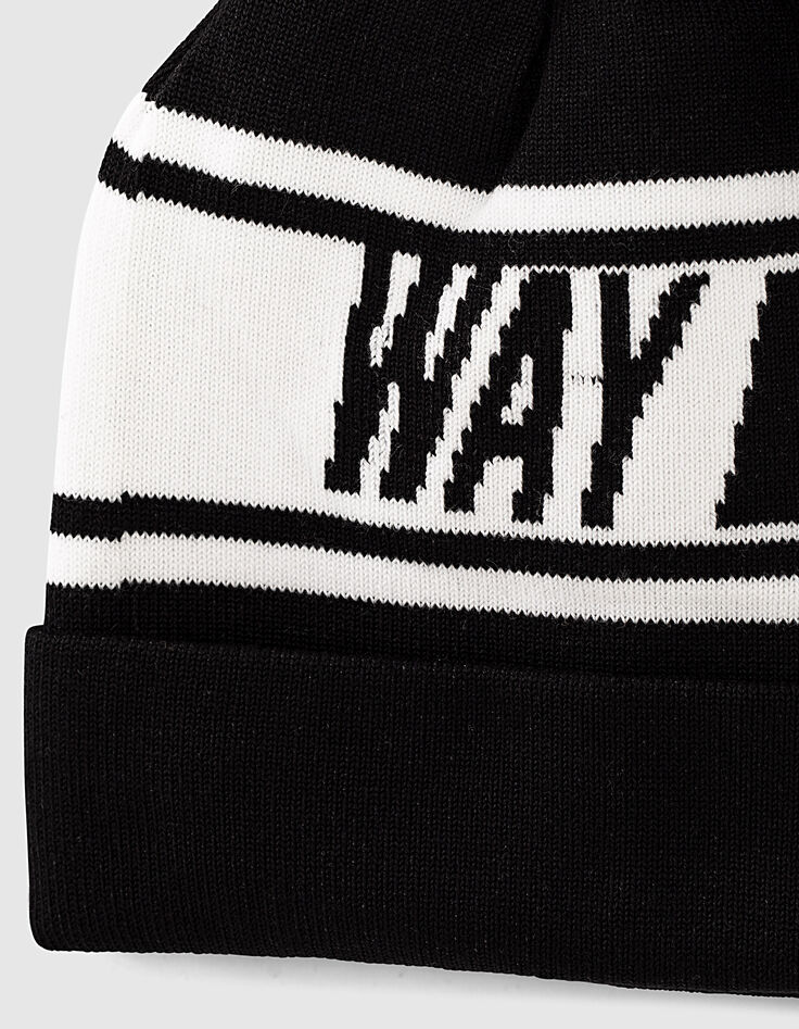 Boys’ black knit beanie with white stripes -2 Boys’ black knit beanie with white stripes -2