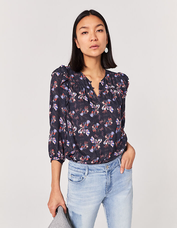 Blouse viscose Ecovero® motif floral volant épaules femme-1