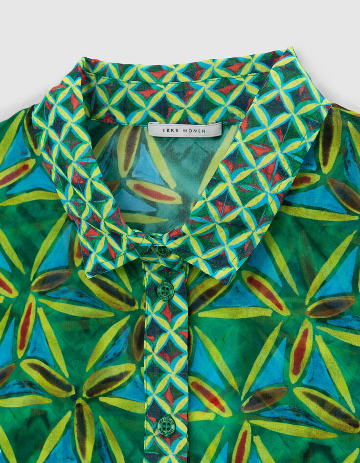 Muntgroen overhemd gerecycleerd paradise print Dames-7