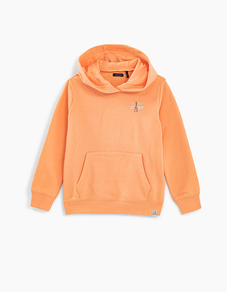 Sudadera naranja blanqueado capucha bordado detrás niño -3