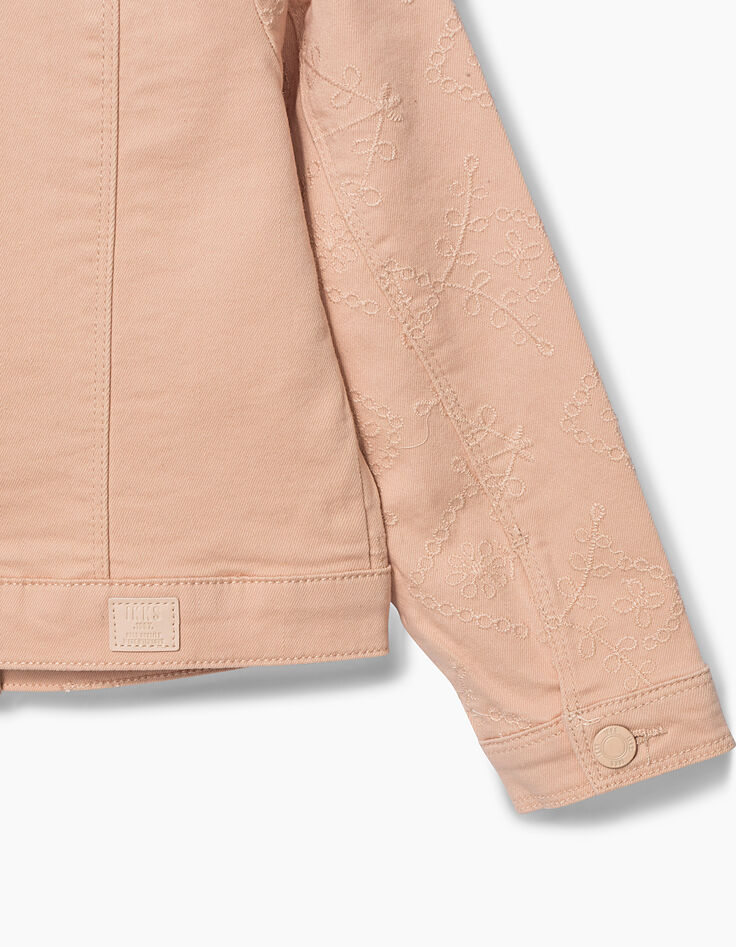 Veste en jean rose poudré brodée fille-5