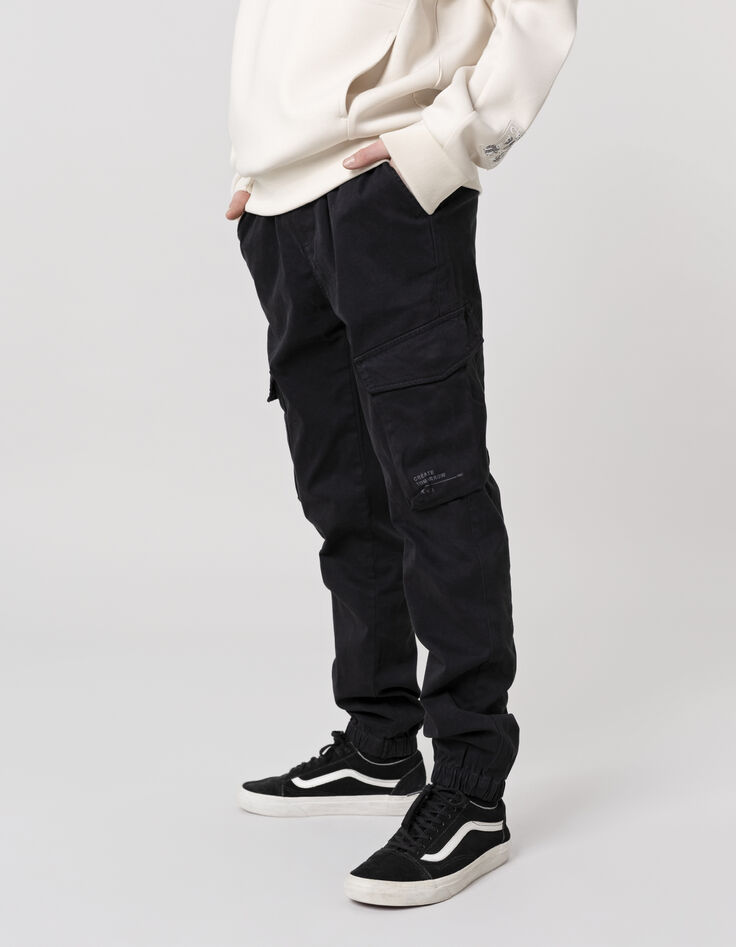 Zwarte JOGGER-broek met elastische tailleband voor jongens-2