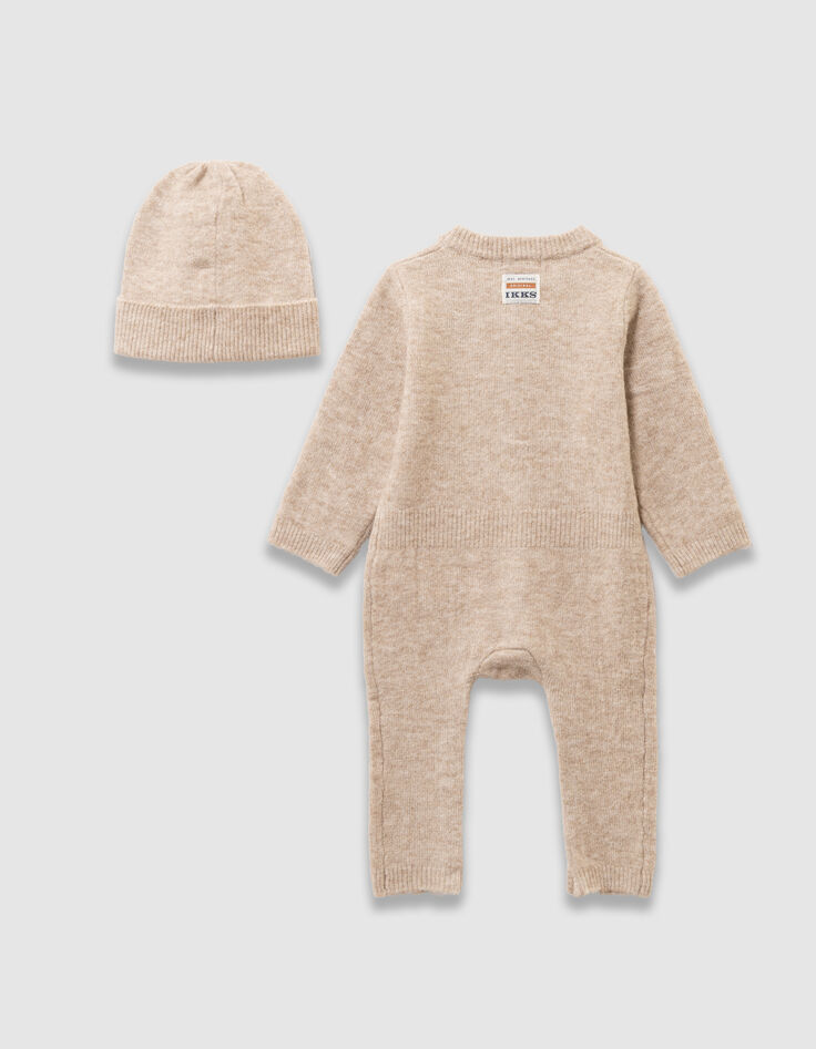 Set beige tricot jumpsuit en muts babyjongens-2 Set beige tricot jumpsuit en muts babyjongens-2