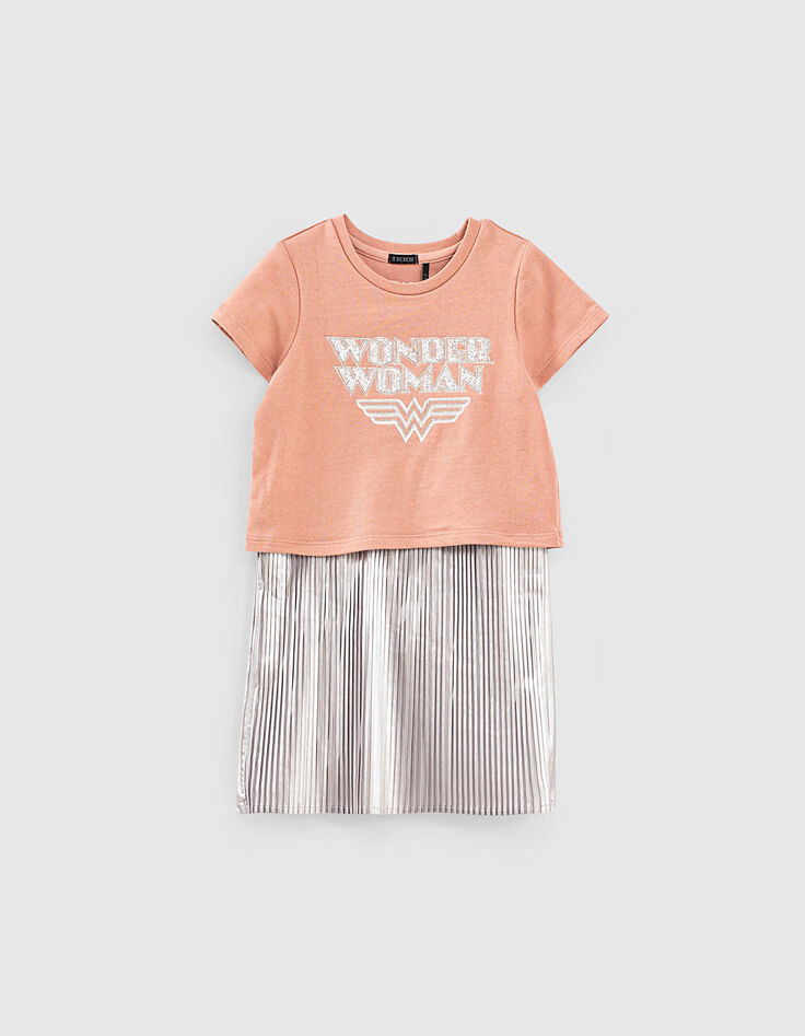 Robe dusty rose IKKS - WONDER WOMAN bi matière fille-1