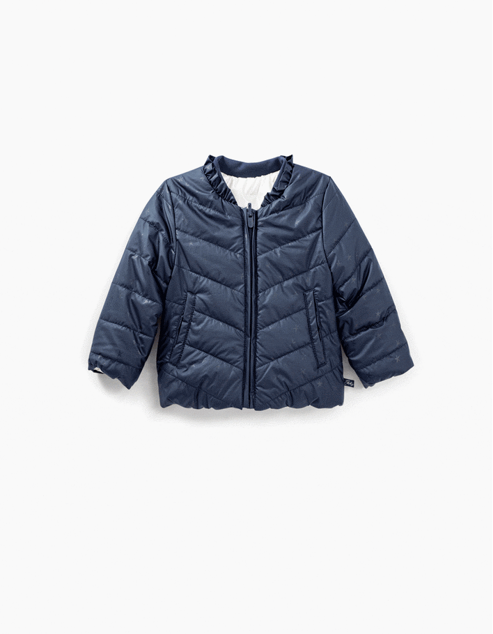 Baby girlsâ navy and iridescent reversible padded jacket