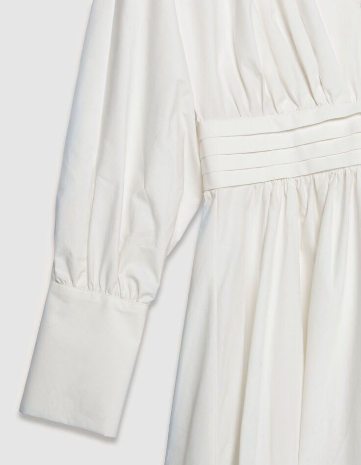 Vestido corto blanco de popelina con pliegues en la cintura Mujer-9