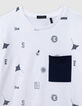 White organic cotton T-shirt with aquatic motifs for boy-3