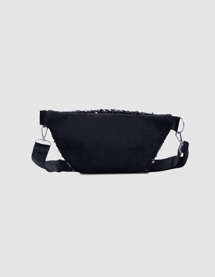 M&auml;dchen-Bauchtasche schwarz, Samt, Pailletten, recycelt-5