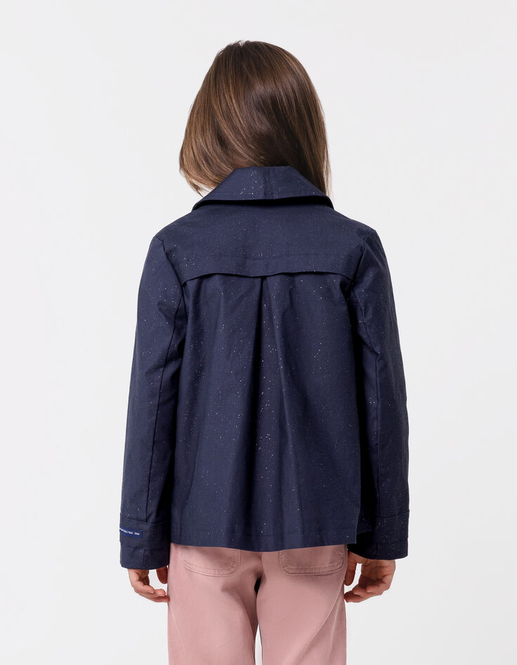 Marineblauer kurzer Mädchen-Trenchcoat mit Glitzer-8