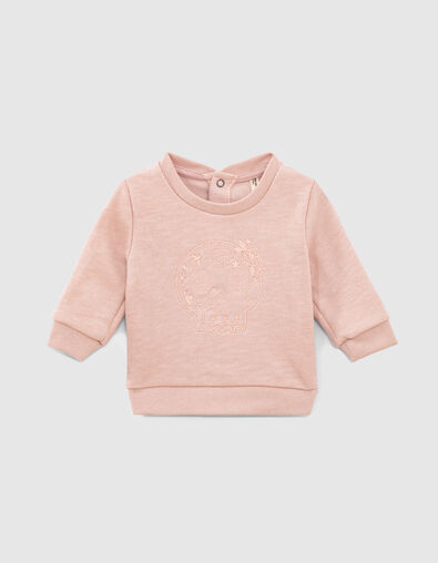 Baby’s pink skull embroidery organic fabric sweatshirt - IKKS