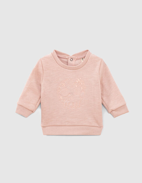 Sudadera rosa pálido bordado skull de felpa bio bebé - IKKS