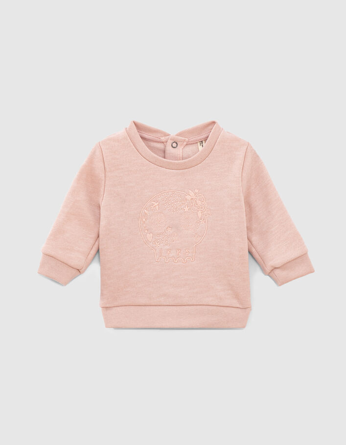 Sudadera rosa pálido bordado skull de felpa bio bebé-1