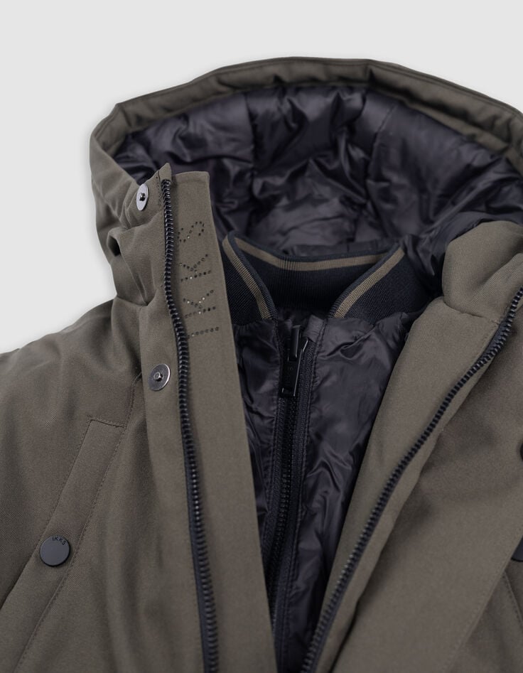 Boy's 2-in-1 khaki parka with black quilted jacket-2 Boy's 2-in-1 khaki parka with black quilted jacket-2