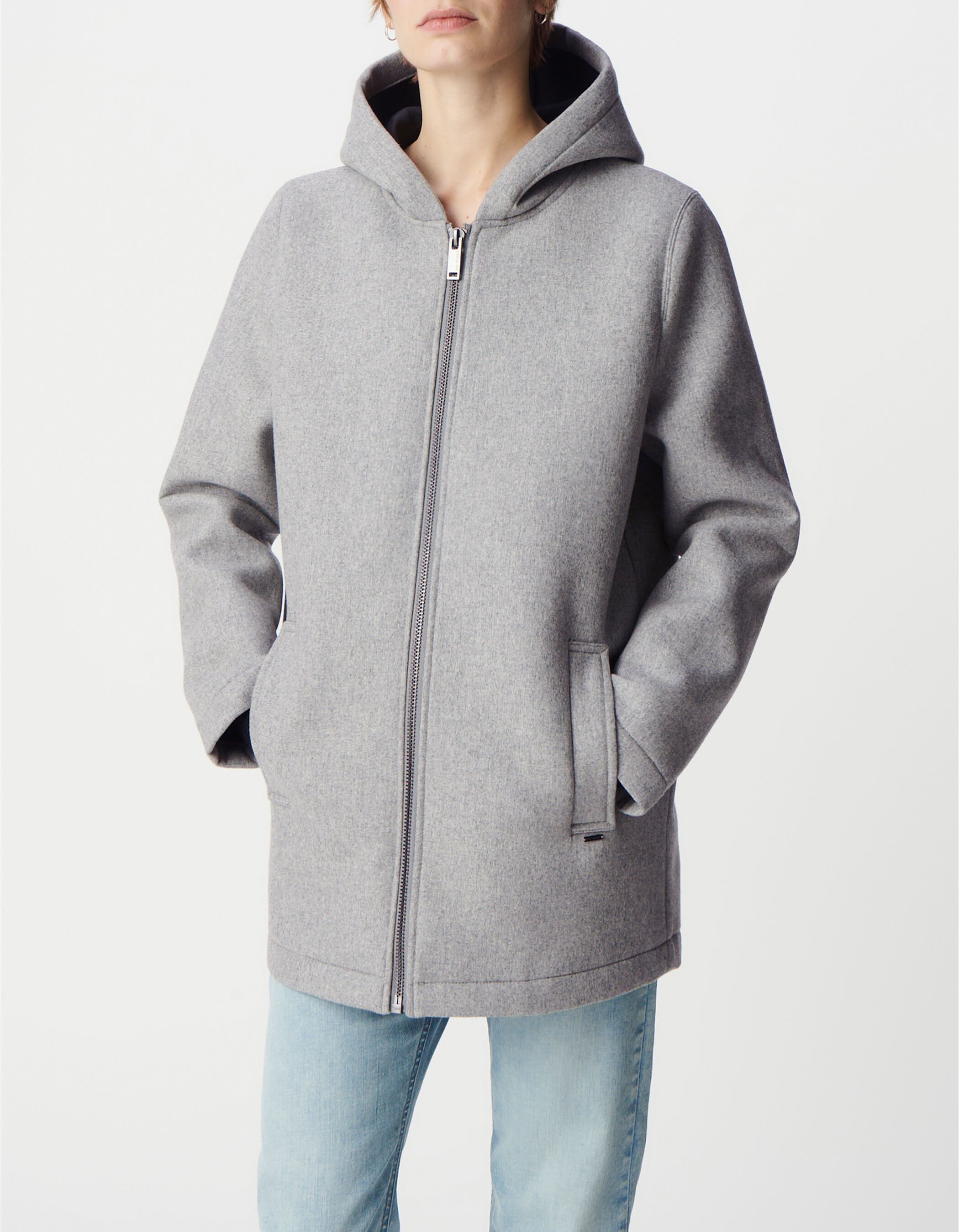 Women's grey flannel wool hooded coat IKKS
