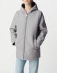 Manteau gris &agrave; capuche lainage esprit flanelle Femme-2
