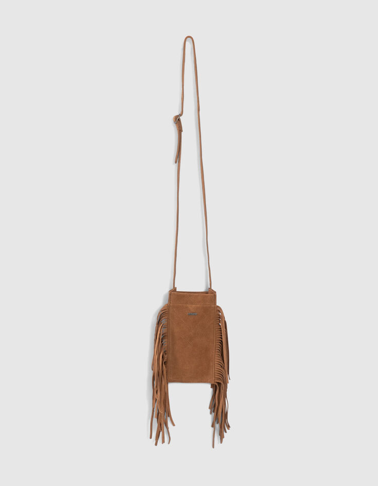 Girls’ camel fringed smartphone bag-1
