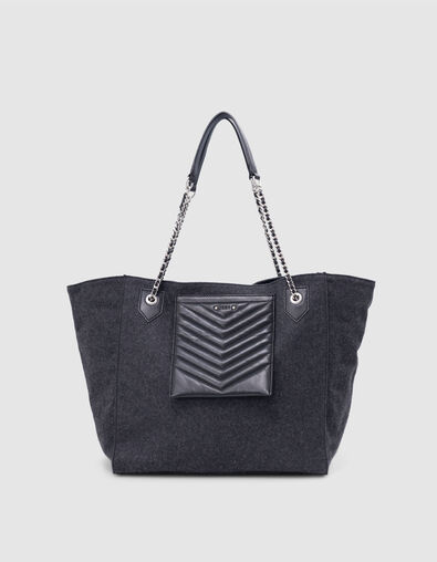 Sac cabas 1440 gris mix flanelle et cuir Taille XL Femme - IKKS