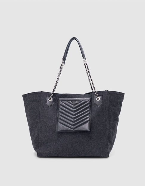 Sac cabas 1440 gris mix flanelle et cuir Taille XL Femme - IKKS
