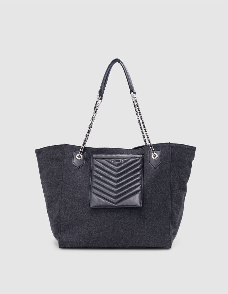 Sac cabas 1440 gris mix flanelle et cuir Taille XL Femme-1