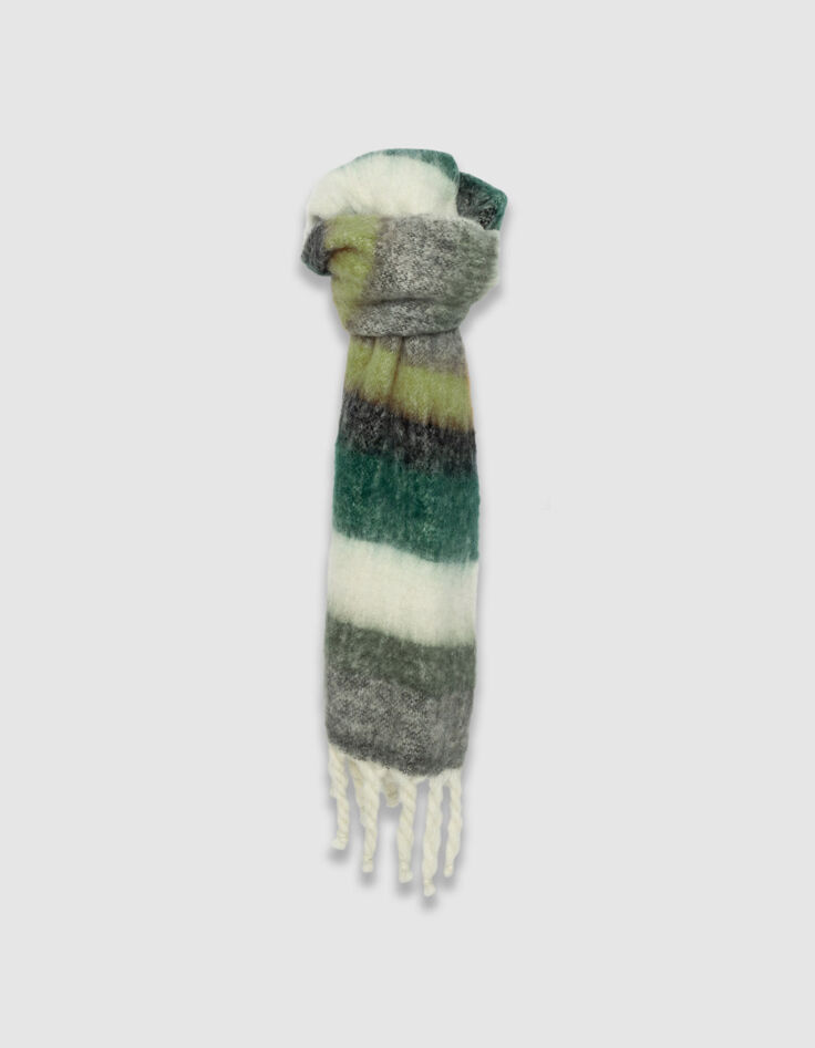 Women&rsquo;s khaki striped fluffy scarf-1