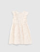 Ecru jurk jacquard bloemen en borduursels meisjes-3