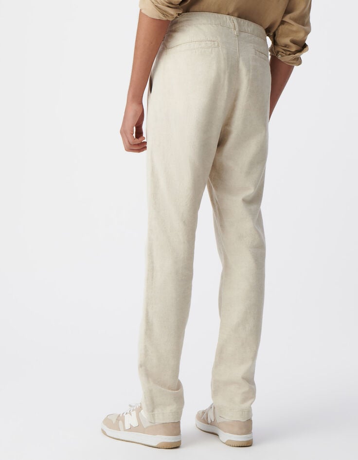 Men&rsquo;s beige cotton and linen chinos-3