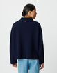 Jersey azul marino jacquard tart&aacute;n con cuello alto Mujer-3