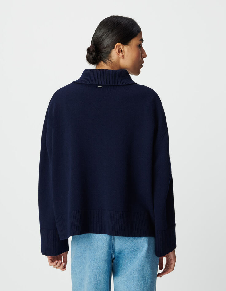 Jersey azul marino jacquard tart&aacute;n con cuello alto Mujer-3