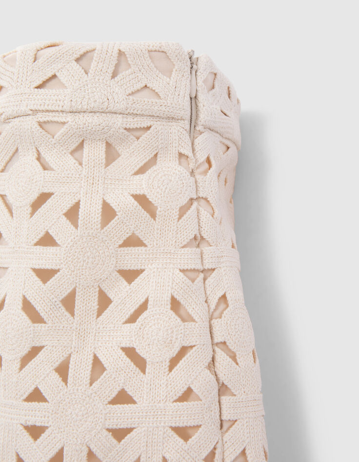 Short &eacute;cru macram&eacute; graphique Femme-7