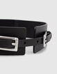 Ceinture en cuir noir double boucle ardillon femme-5