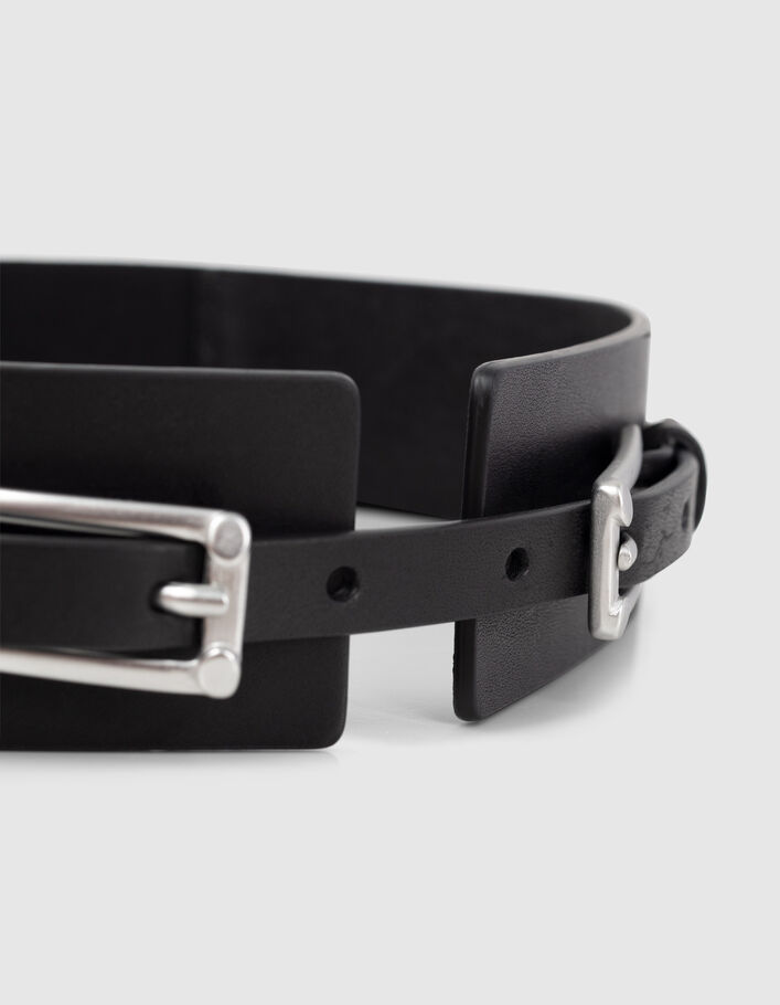 Women’s black leather belt with double pin buckle - IKKS