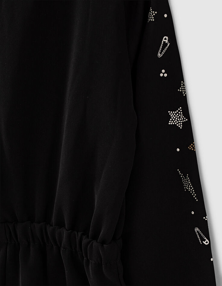 Girls’ black playsuit with decorated sleeves -4