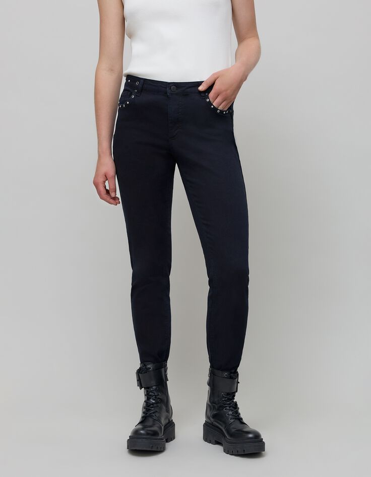 Vaqueros 7/8 slim azul negro powerstretch con tachuelas-2