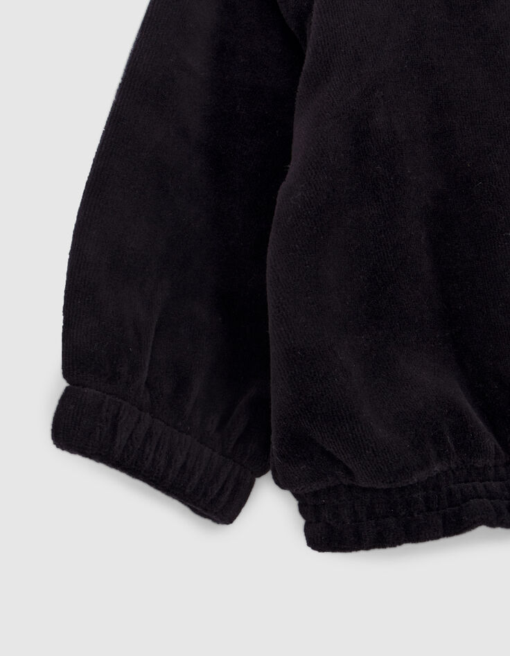 Cardigan noir esprit motard panne de velours fille-6