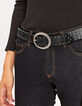 Cinturón vaquero piel negra tachuelas hebilla metal mujer-5