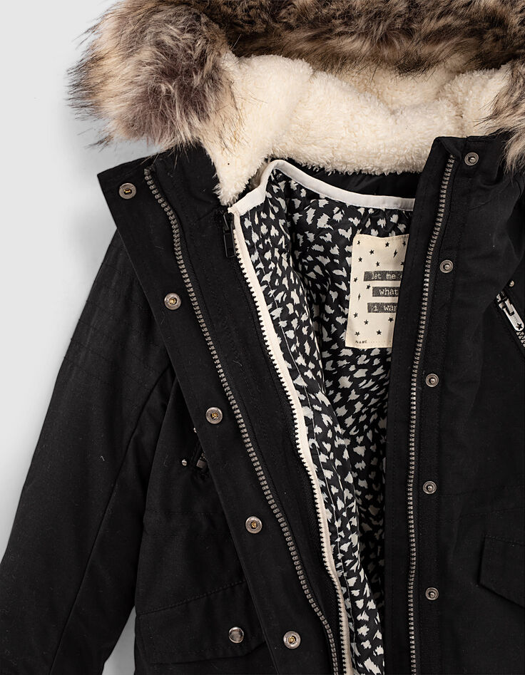 Schwarzer 2-in-1-M&auml;dchenparka mit Steppweste mit Sternen-8