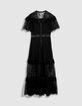 Dames zwarte kant sheer maxi jurk-6