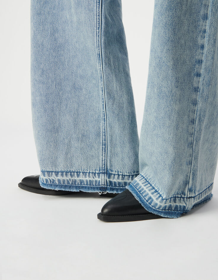 Vaqueros azules de talle alto y pierna ancha para mujer-6