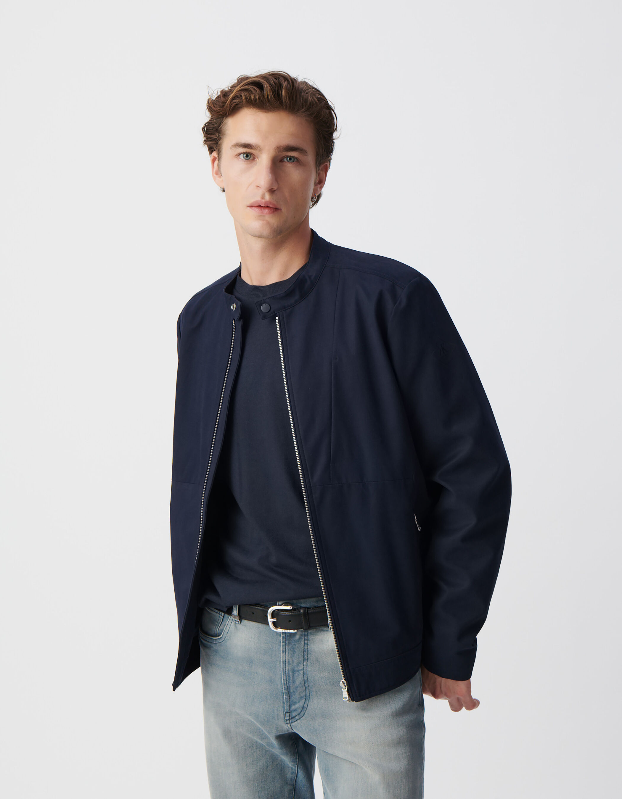 Men s navy press stud collar jacket