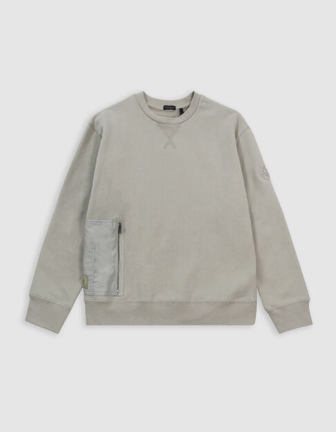 Gr&uuml;ner Jungensweater, Bio-Wolle, Zip-Tasche, Bi-Material - IKKS