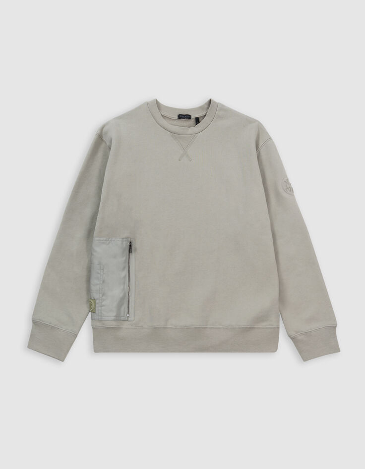Groene sweater biokatoen ritszak twee materialen jongens-4