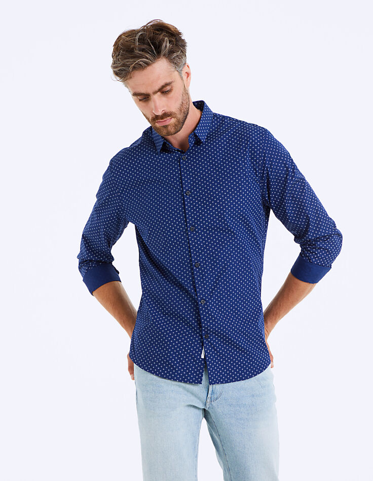 Camisa índigo estampado minimalista Hombre-5