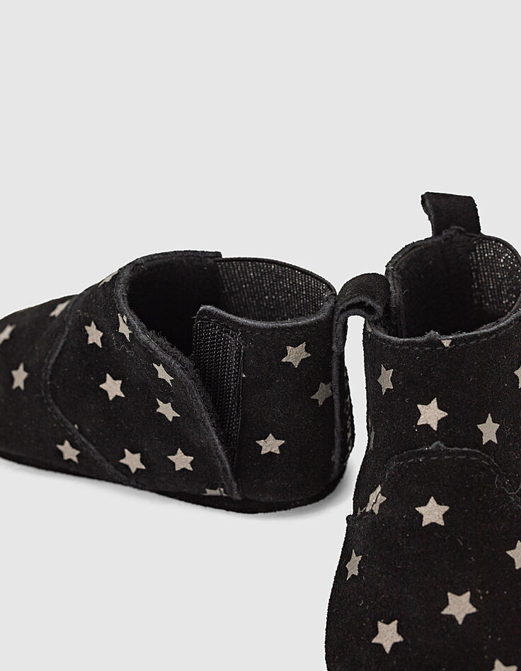 Boots noirs cuir velours à étoiles argent bébé fille -4