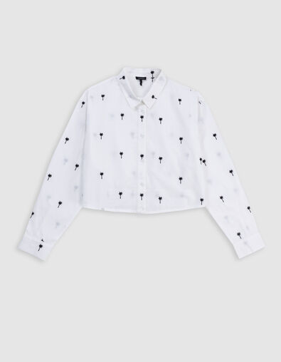 Wei&szlig;es M&auml;dchenhemd im Cropped-Fit, Palmen-Stick - IKKS